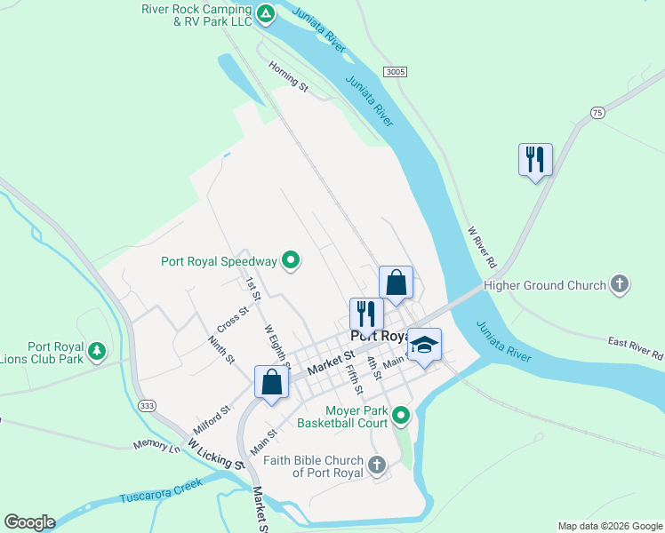 map of restaurants, bars, coffee shops, grocery stores, and more near 414 4th Street in Port Royal