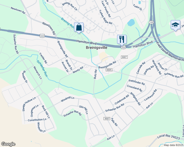 map of restaurants, bars, coffee shops, grocery stores, and more near 1434 Butz Road in Breinigsville