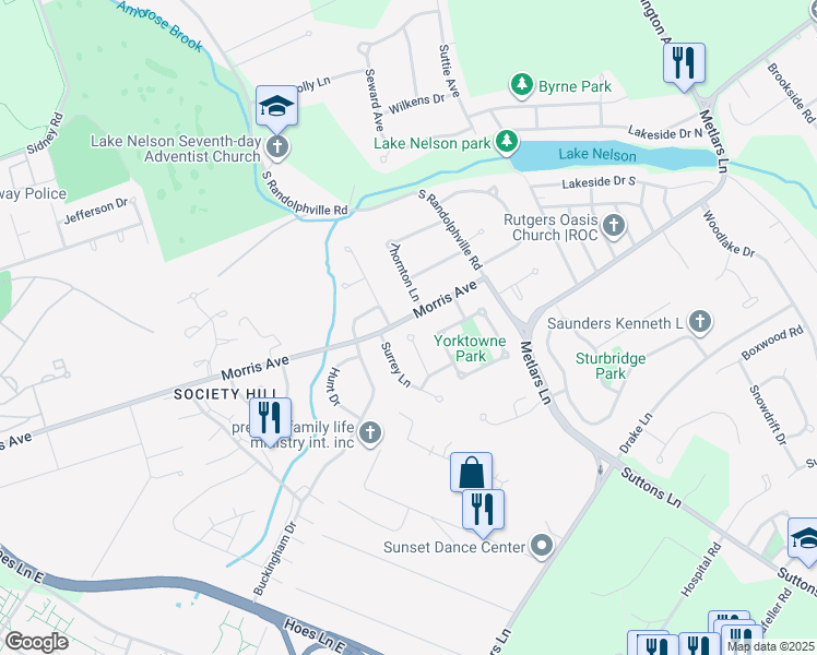 map of restaurants, bars, coffee shops, grocery stores, and more near 22 Saratoga Court in Piscataway