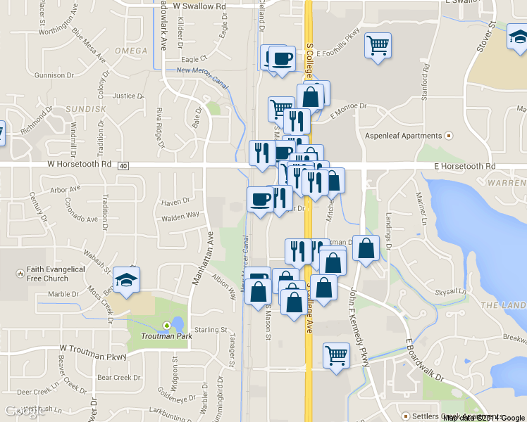 map of restaurants, bars, coffee shops, grocery stores, and more near 3737 South Mason Street in Fort Collins