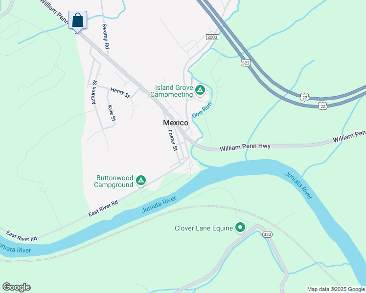 map of restaurants, bars, coffee shops, grocery stores, and more near 62 Landis Street in Mifflintown
