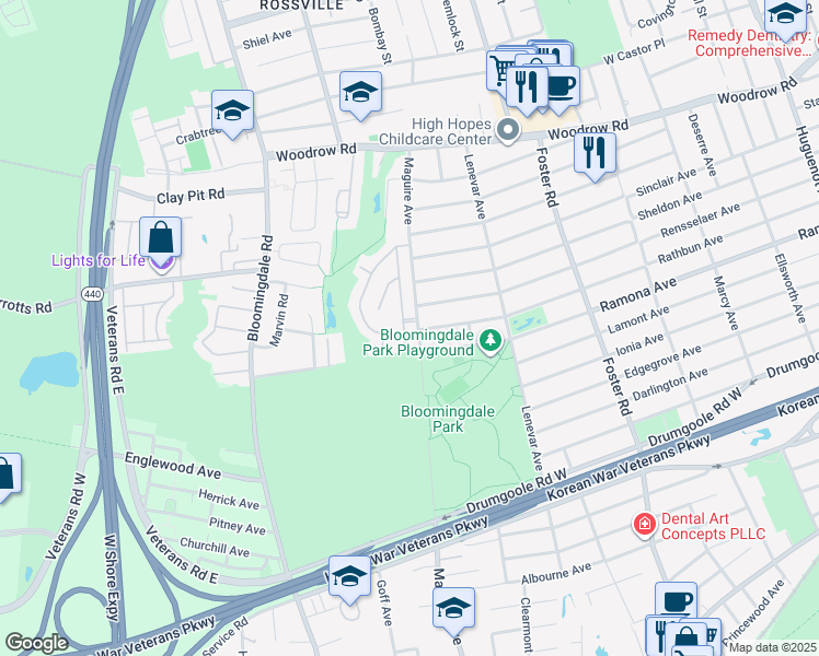 map of restaurants, bars, coffee shops, grocery stores, and more near 167 El Camino Loop in Staten Island