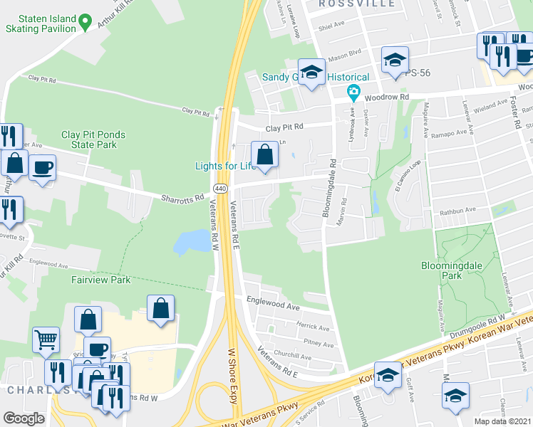 map of restaurants, bars, coffee shops, grocery stores, and more near 75 Robin Court in Staten Island