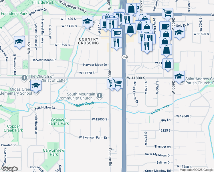 map of restaurants, bars, coffee shops, grocery stores, and more near 11851 South Graycliff Road in Riverton