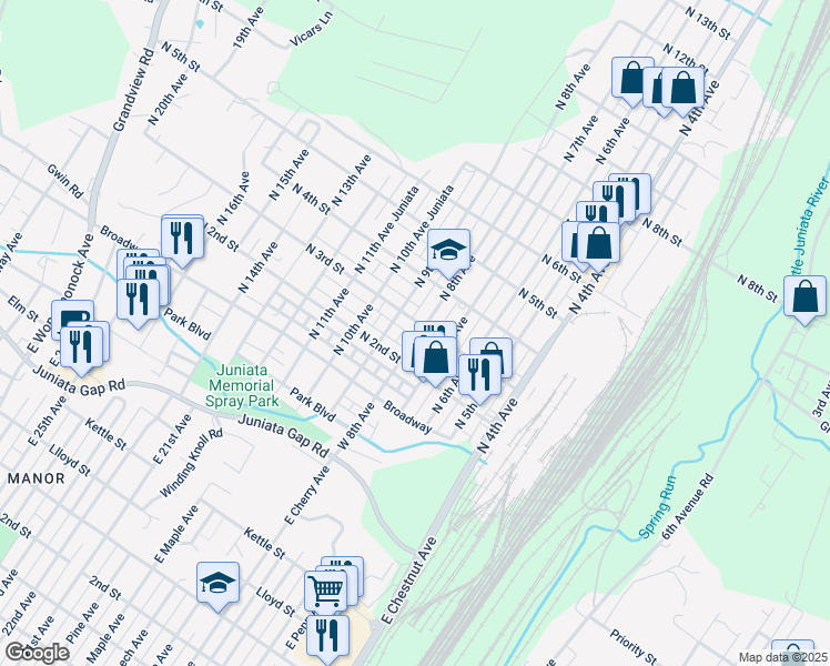 map of restaurants, bars, coffee shops, grocery stores, and more near 226 North 8th Avenue in Altoona