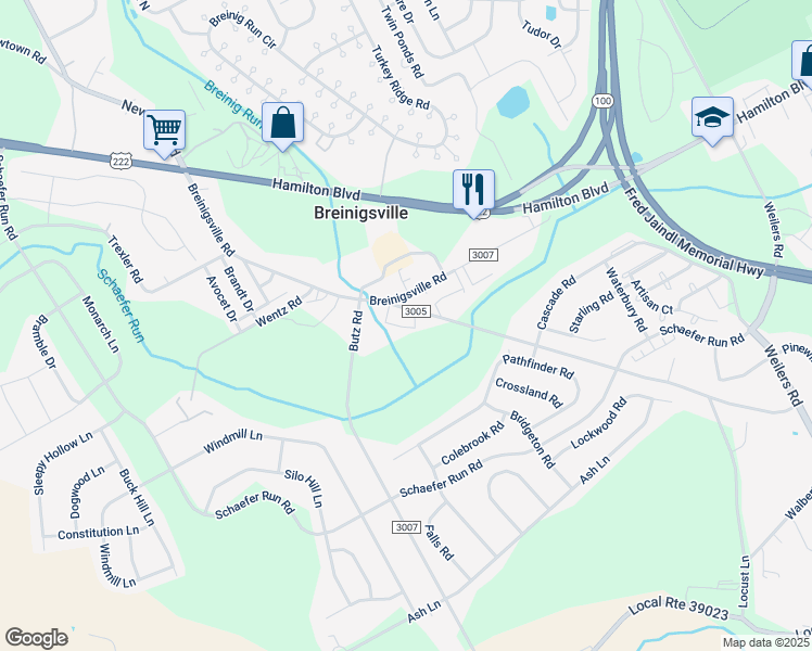 map of restaurants, bars, coffee shops, grocery stores, and more near 8914 Brookdale Road in Breinigsville