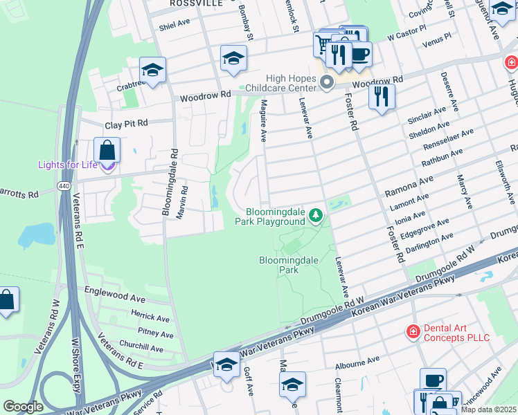 map of restaurants, bars, coffee shops, grocery stores, and more near 167 El Camino Loop in Staten Island