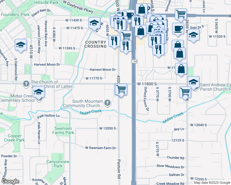 map of restaurants, bars, coffee shops, grocery stores, and more near 11851 South Graycliff Road in Riverton
