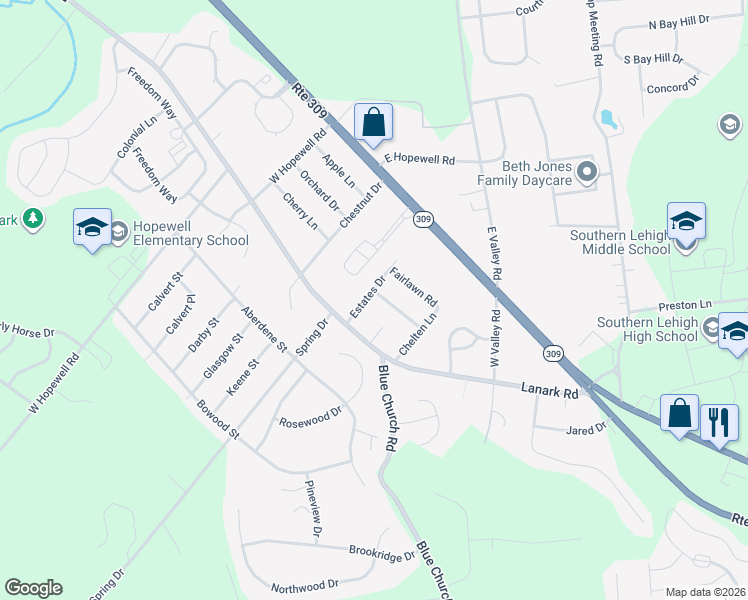 map of restaurants, bars, coffee shops, grocery stores, and more near 5078 Hampshire Road in Lehigh County