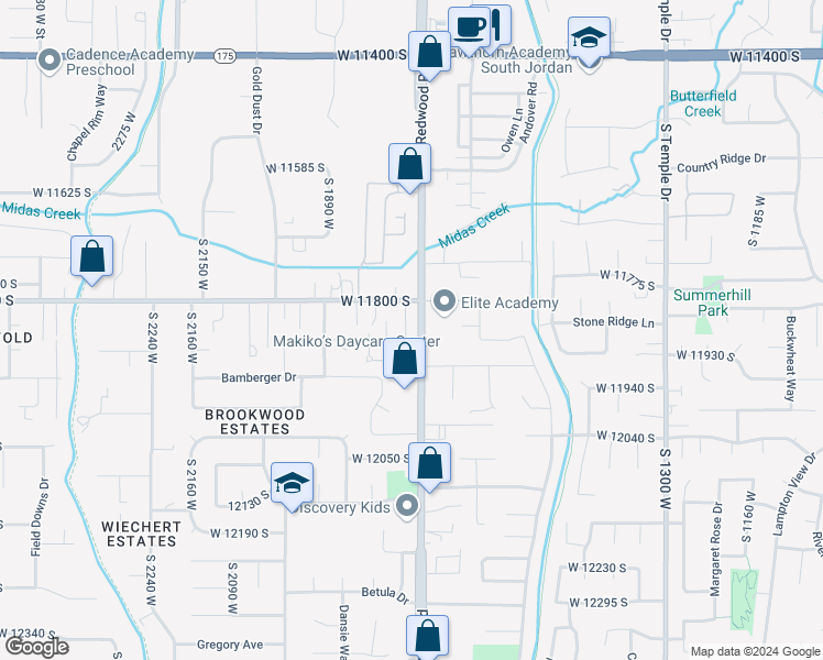 map of restaurants, bars, coffee shops, grocery stores, and more near 11849 Cedar Valley Drive in Riverton