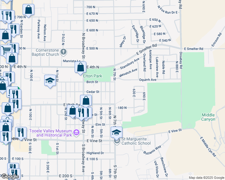 map of restaurants, bars, coffee shops, grocery stores, and more near 262 North 6th Street in Tooele
