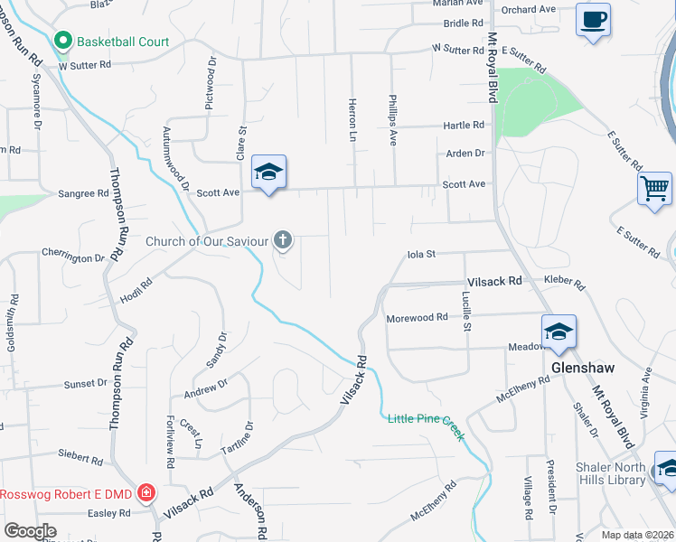 map of restaurants, bars, coffee shops, grocery stores, and more near 2408 Hamilton Avenue in Glenshaw