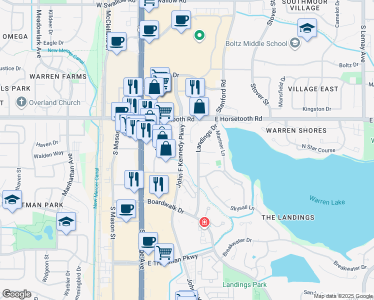 map of restaurants, bars, coffee shops, grocery stores, and more near 139 East Horsetooth Road in Fort Collins