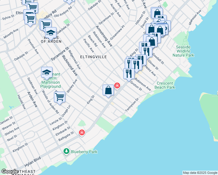 map of restaurants, bars, coffee shops, grocery stores, and more near 144 Winchester Avenue in Staten Island
