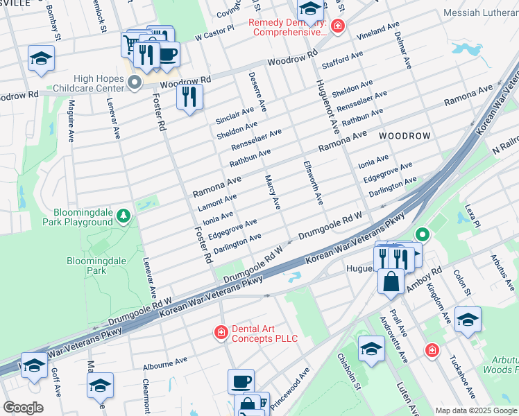 map of restaurants, bars, coffee shops, grocery stores, and more near 834 Ionia Ave in Staten Island