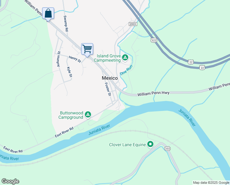map of restaurants, bars, coffee shops, grocery stores, and more near 62 Landis Street in Mifflintown