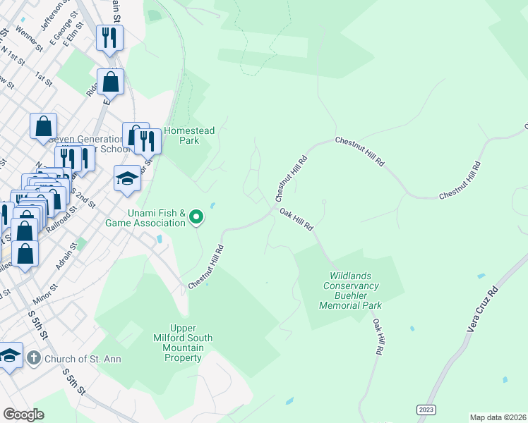map of restaurants, bars, coffee shops, grocery stores, and more near 97 Chestnut Hill Road in Emmaus
