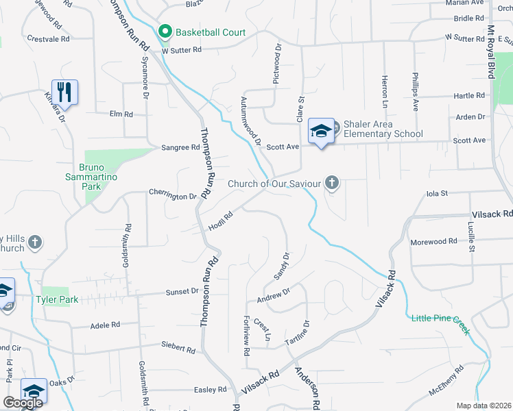 map of restaurants, bars, coffee shops, grocery stores, and more near 440 Sandy Drive in Glenshaw