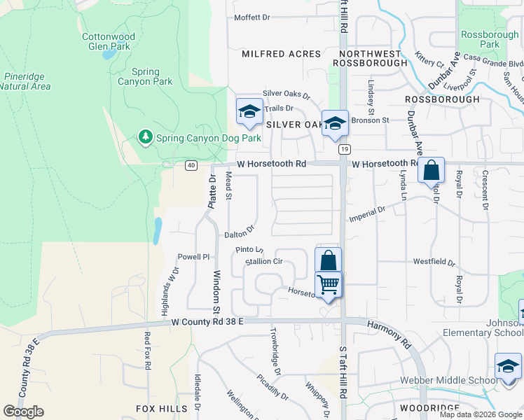 map of restaurants, bars, coffee shops, grocery stores, and more near 3730 Dalton Drive in Fort Collins