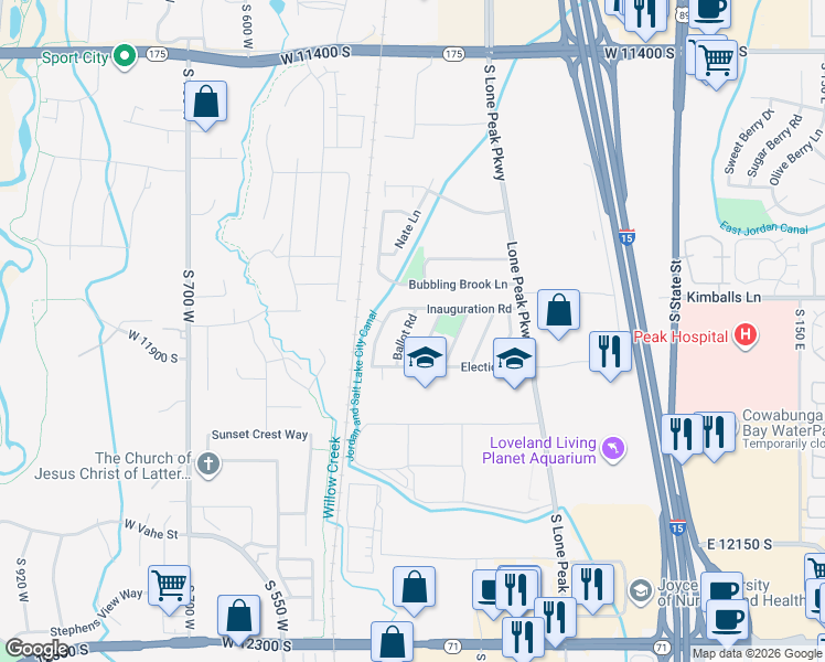 map of restaurants, bars, coffee shops, grocery stores, and more near 11845 Ballot Road in Draper