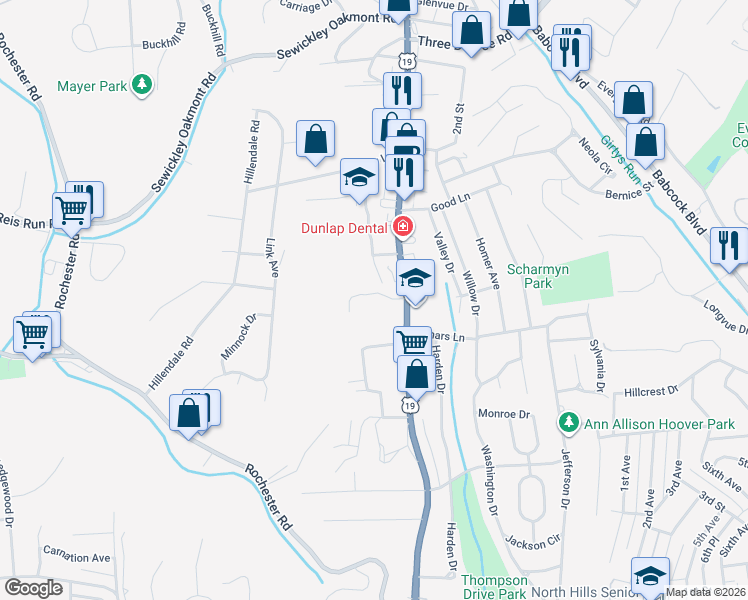 map of restaurants, bars, coffee shops, grocery stores, and more near 951 Perry Highway in Pittsburgh