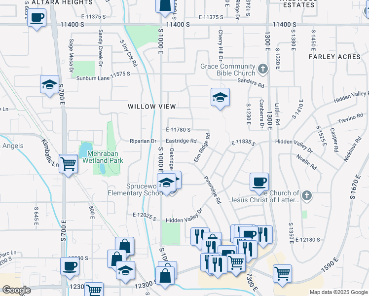 map of restaurants, bars, coffee shops, grocery stores, and more near 1059 East 11860 South in Sandy