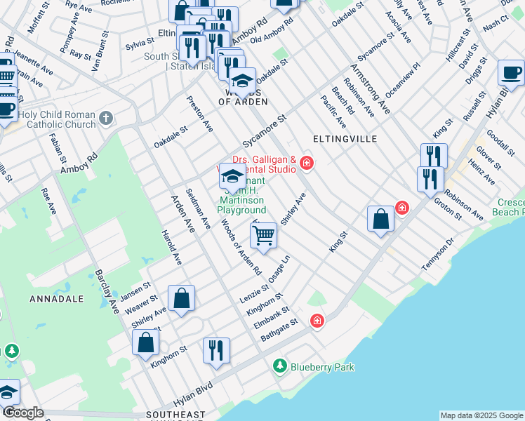 map of restaurants, bars, coffee shops, grocery stores, and more near 236 Preston Avenue in Staten Island