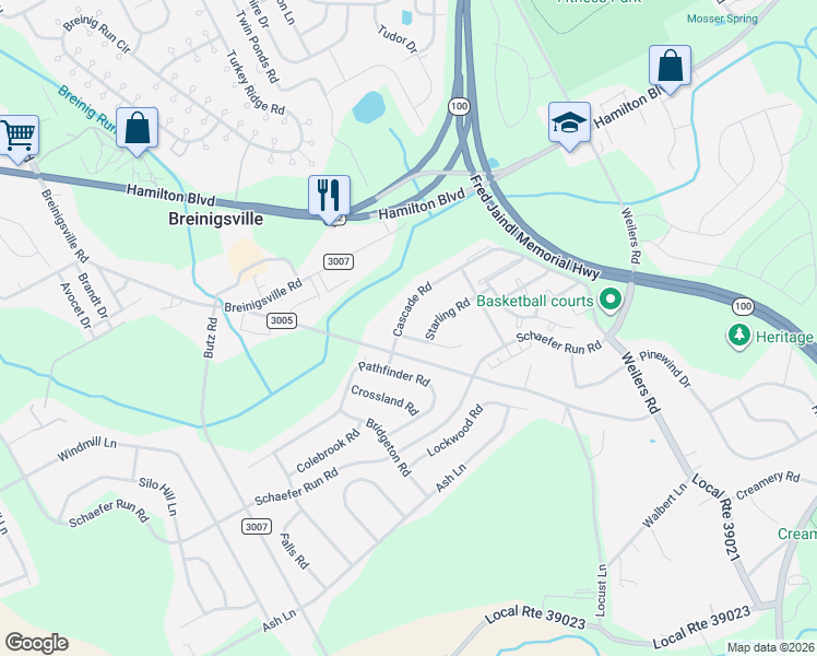 map of restaurants, bars, coffee shops, grocery stores, and more near 8705 Mayfair Court in Breinigsville