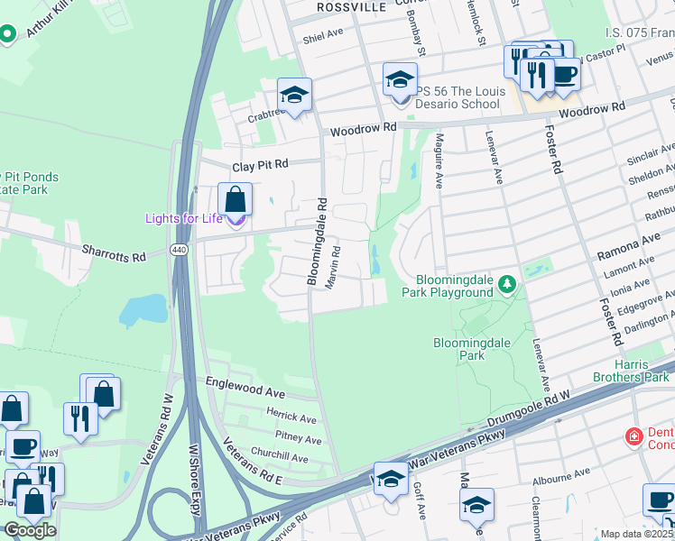 map of restaurants, bars, coffee shops, grocery stores, and more near 31 Sharon Lane in Staten Island