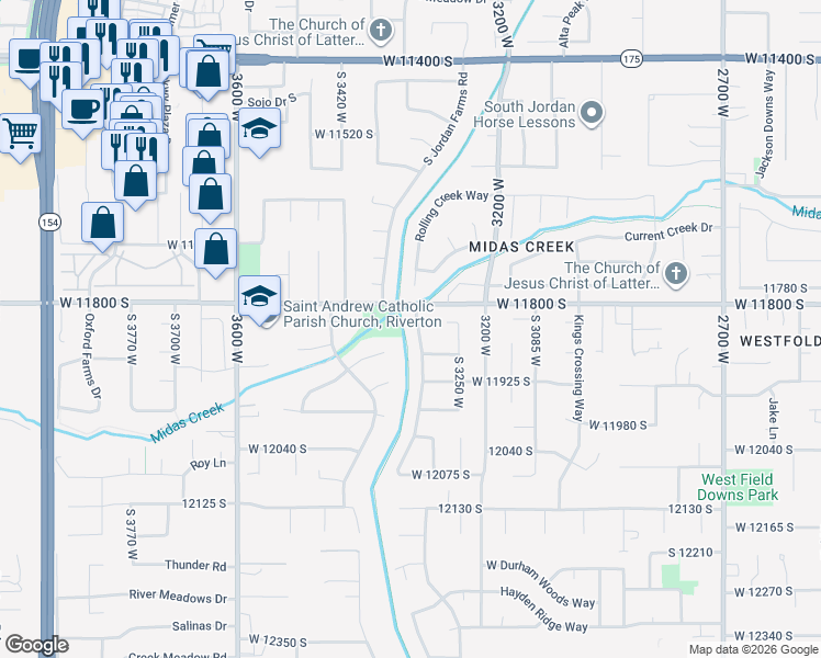 map of restaurants, bars, coffee shops, grocery stores, and more near 11836 Doves Landing Drive in Riverton