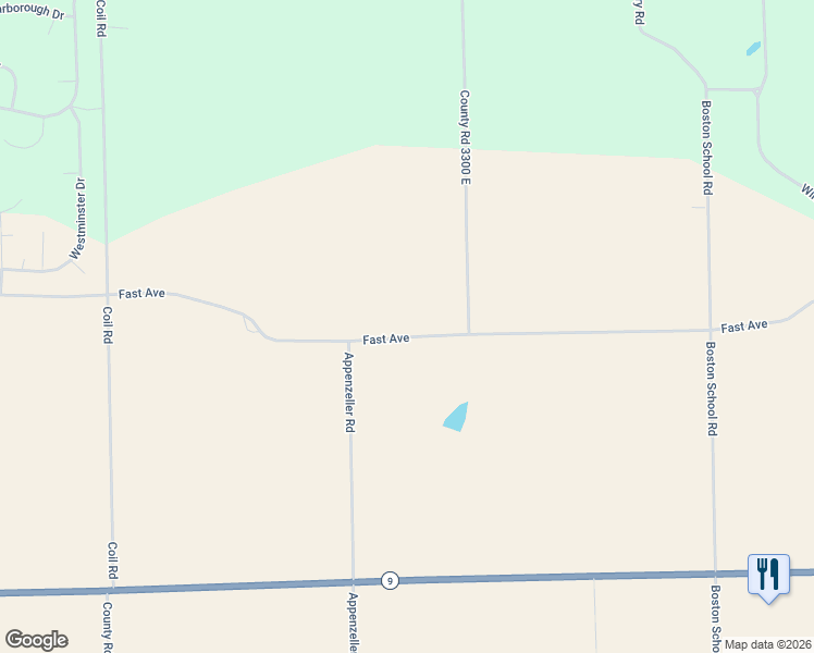 map of restaurants, bars, coffee shops, grocery stores, and more near 32769-33009 County Road 1450 North in Mackinaw