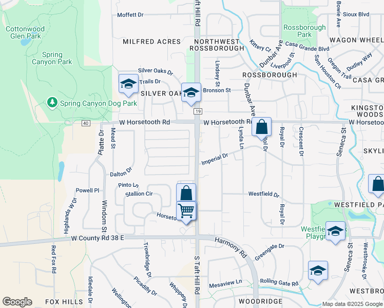 map of restaurants, bars, coffee shops, grocery stores, and more near 53 Nevada in Fort Collins