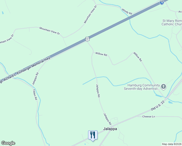 map of restaurants, bars, coffee shops, grocery stores, and more near 107 Jalappa Road in Hamburg
