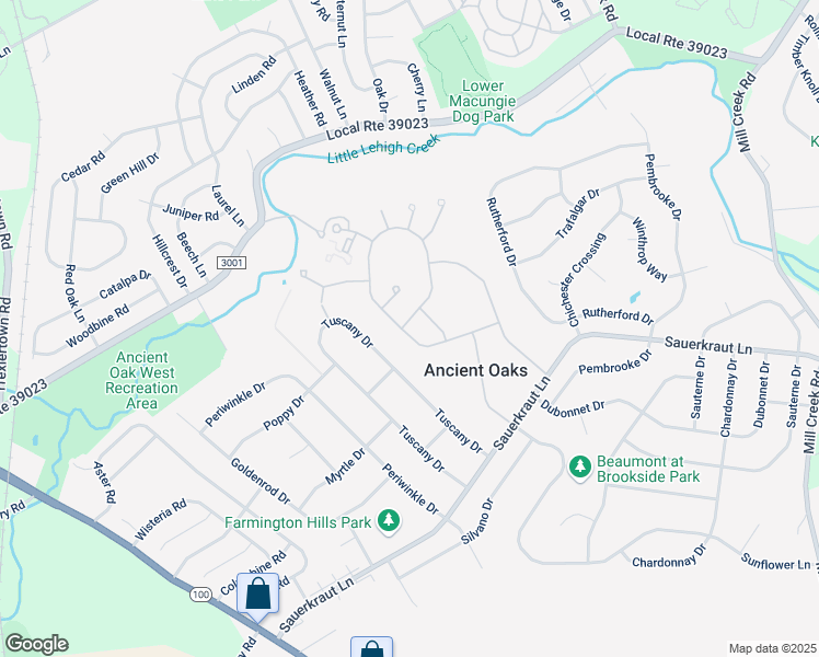 map of restaurants, bars, coffee shops, grocery stores, and more near 2012 Alexander Drive in Macungie