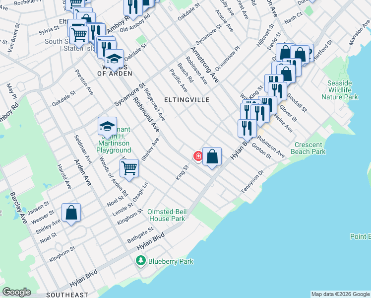 map of restaurants, bars, coffee shops, grocery stores, and more near 4209 Richmond Avenue in Staten Island