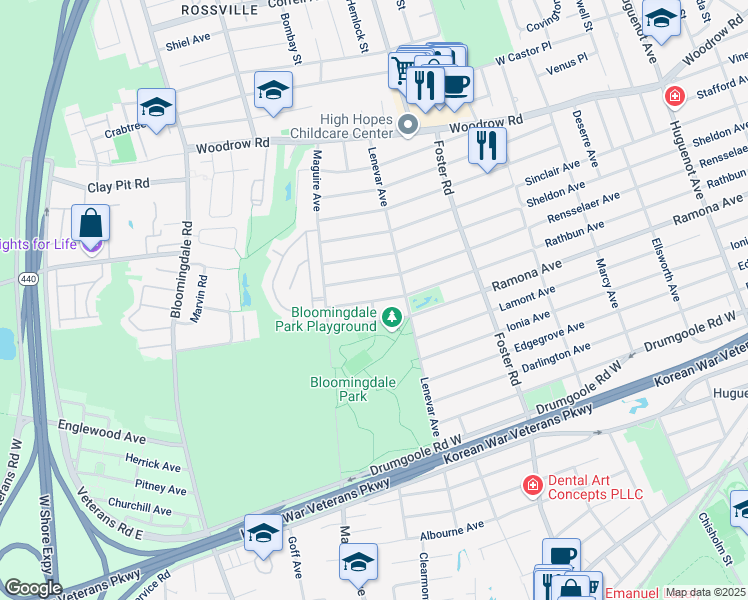 map of restaurants, bars, coffee shops, grocery stores, and more near 1012 Rathbun Avenue in Staten Island
