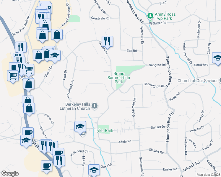 map of restaurants, bars, coffee shops, grocery stores, and more near 200 Kinvara Drive in Pittsburgh
