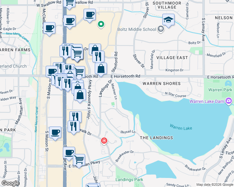 map of restaurants, bars, coffee shops, grocery stores, and more near 336 Leeward Court in Fort Collins
