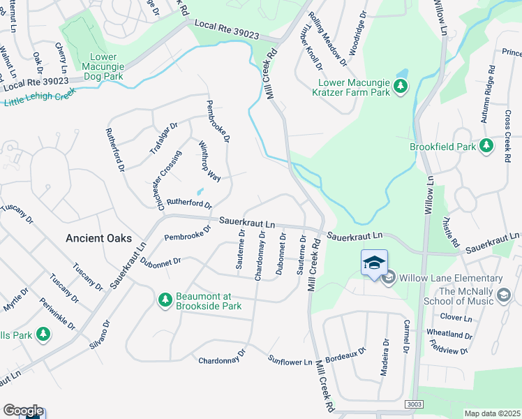 map of restaurants, bars, coffee shops, grocery stores, and more near 6221 Sauterne Drive in Macungie