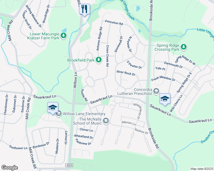 map of restaurants, bars, coffee shops, grocery stores, and more near 2463 Saddlebrook Road in Macungie