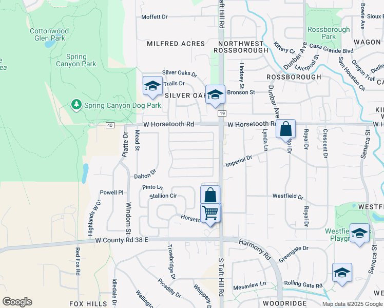 map of restaurants, bars, coffee shops, grocery stores, and more near 2717 South Taft Hill Road in Fort Collins