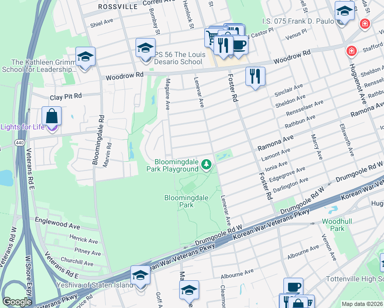 map of restaurants, bars, coffee shops, grocery stores, and more near 1012 Rathbun Avenue in Staten Island
