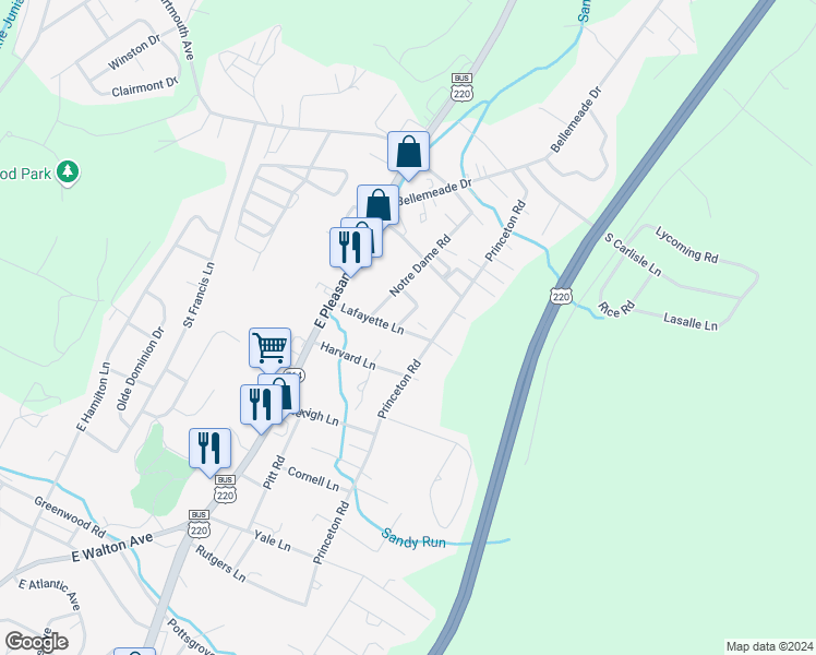 map of restaurants, bars, coffee shops, grocery stores, and more near 1618 Princeton Road in Altoona