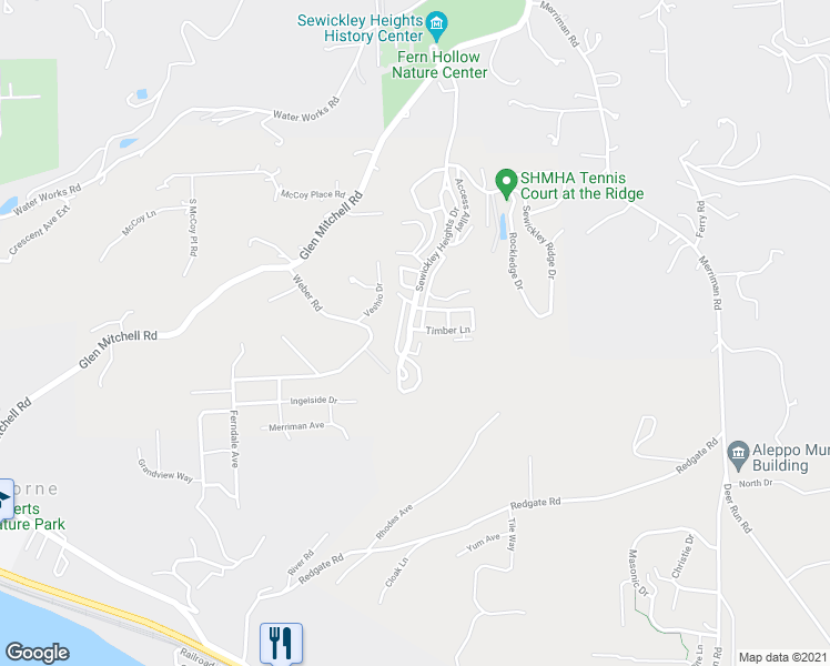 map of restaurants, bars, coffee shops, grocery stores, and more near 807 Timber Lane in Sewickley