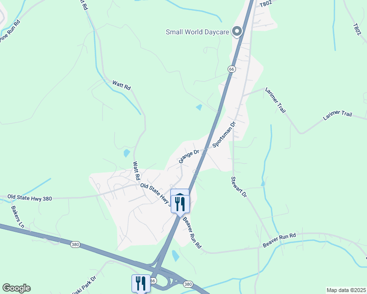 map of restaurants, bars, coffee shops, grocery stores, and more near 620 Grange Drive in Apollo