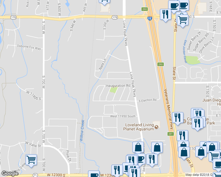 map of restaurants, bars, coffee shops, grocery stores, and more near 11823 Poultry Drive in Draper