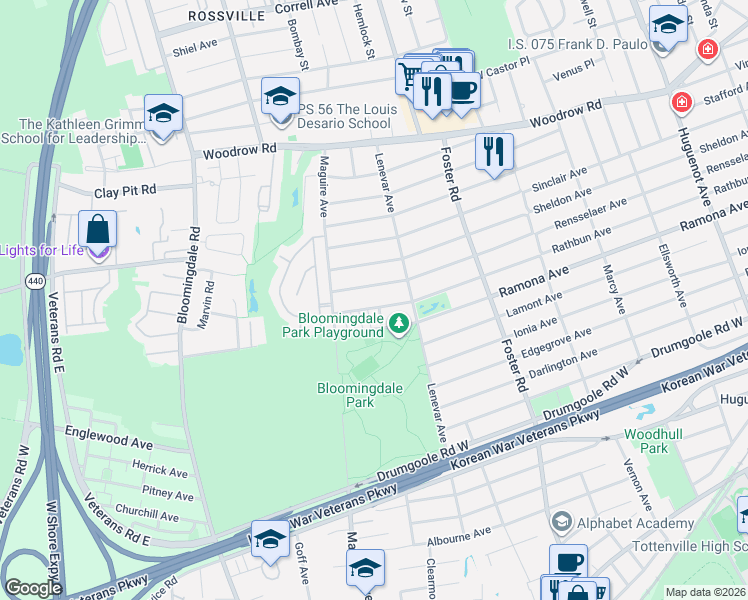 map of restaurants, bars, coffee shops, grocery stores, and more near 1012 Rathbun Avenue in Staten Island