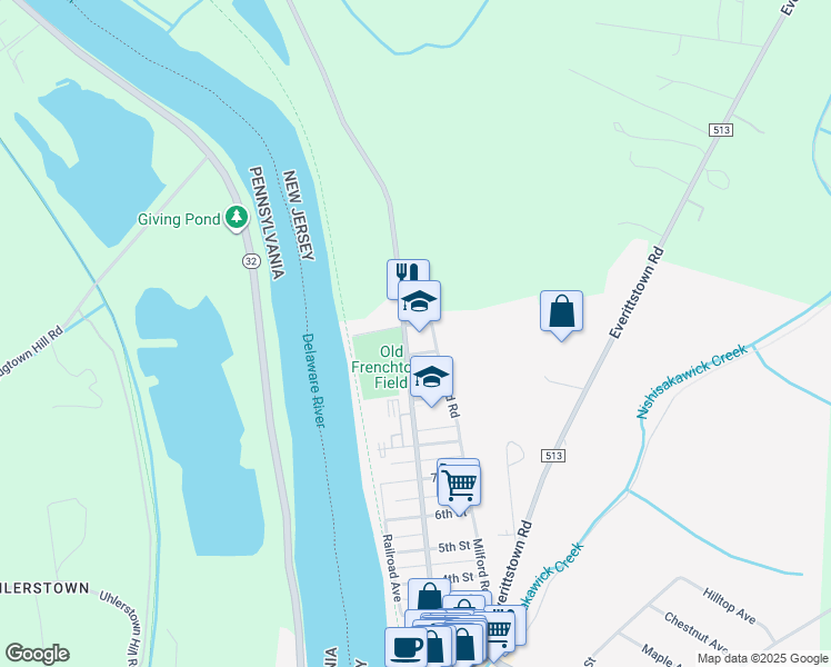 map of restaurants, bars, coffee shops, grocery stores, and more near 1110 Harrison Street in Frenchtown