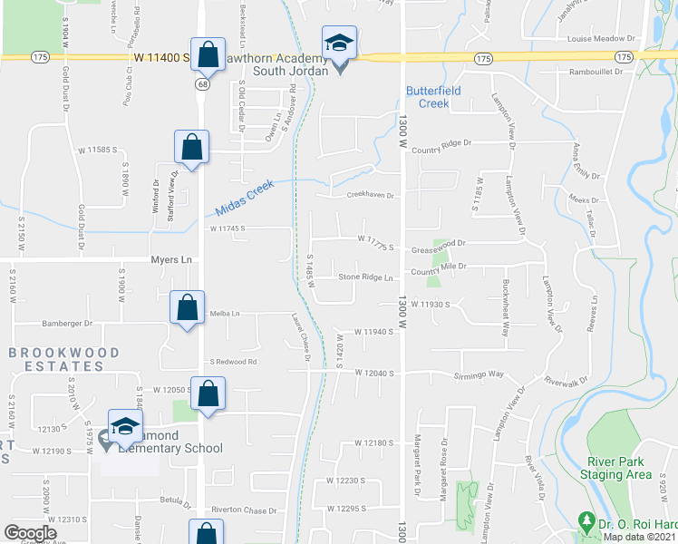 map of restaurants, bars, coffee shops, grocery stores, and more near 11791 South 1450 West in Riverton