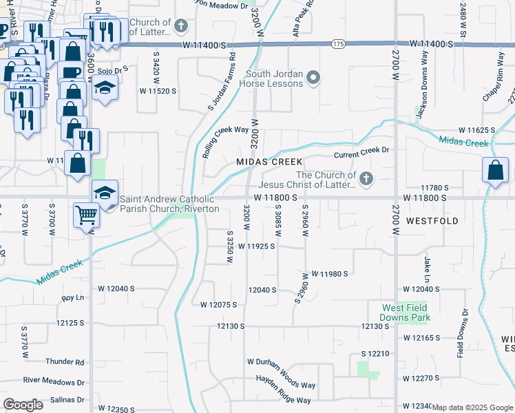 map of restaurants, bars, coffee shops, grocery stores, and more near 3146 Jennifer Dee Circle in Riverton